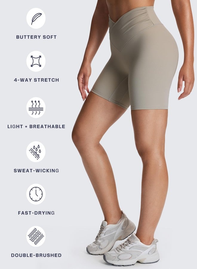 Aoxjox Venus Workout Biker Shorts for Women Cross-Waist Tummy Control High Waisted Hidden Scrunch Yoga Short 6" (Mink, Small) - Image 5